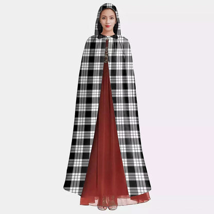 MacFarlane Black White Tartan Plaid Hooded Cloak