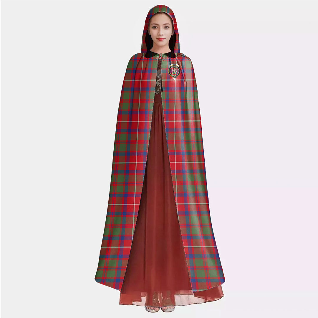 Shaw Red Modern Tartan Crest Hooded Cloak