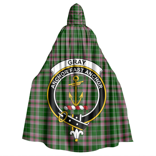 Gray Hunting Tartan Crest Hooded Cloak