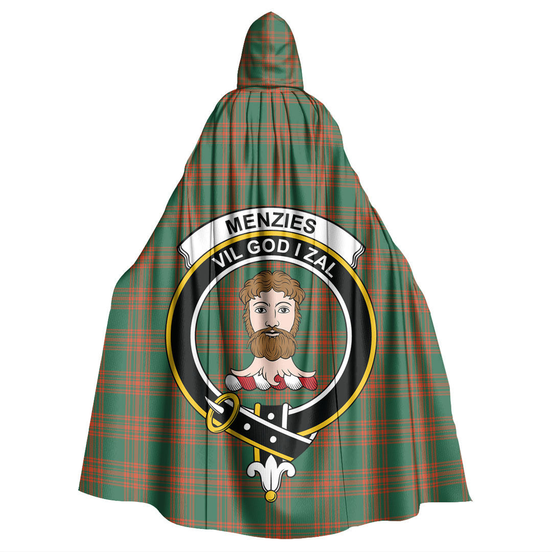 Menzies Green Ancient Tartan Crest Hooded Cloak