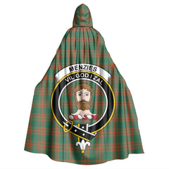 Menzies Green Ancient Tartan Crest Hooded Cloak