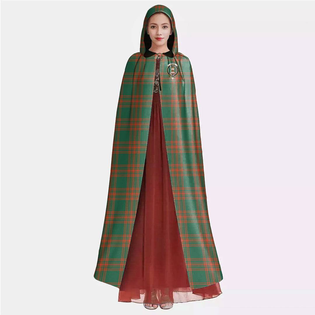 Menzies Green Ancient Tartan Crest Hooded Cloak
