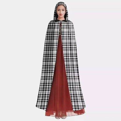 Scott Black White Modern Tartan Plaid Hooded Cloak