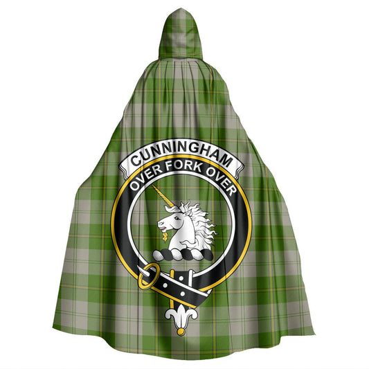 Cunningham Dress Green Dancers Tartan Crest Hooded Cloak