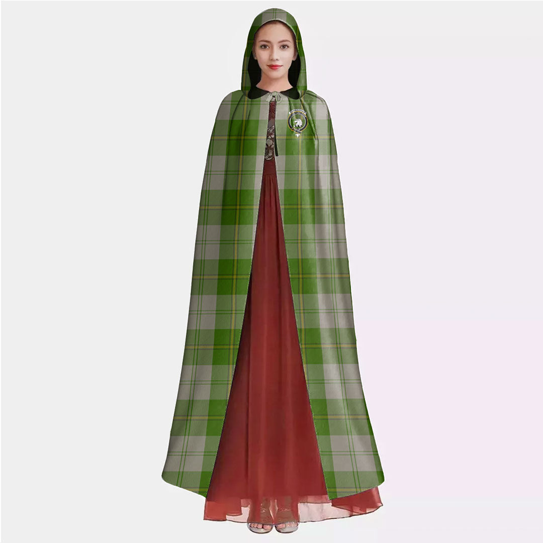 Cunningham Dress Green Dancers Tartan Crest Hooded Cloak