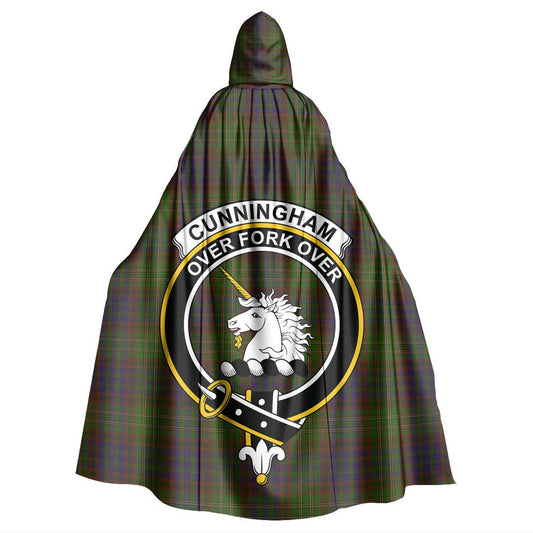 Cunningham Hunting Modern Tartan Crest Hooded Cloak