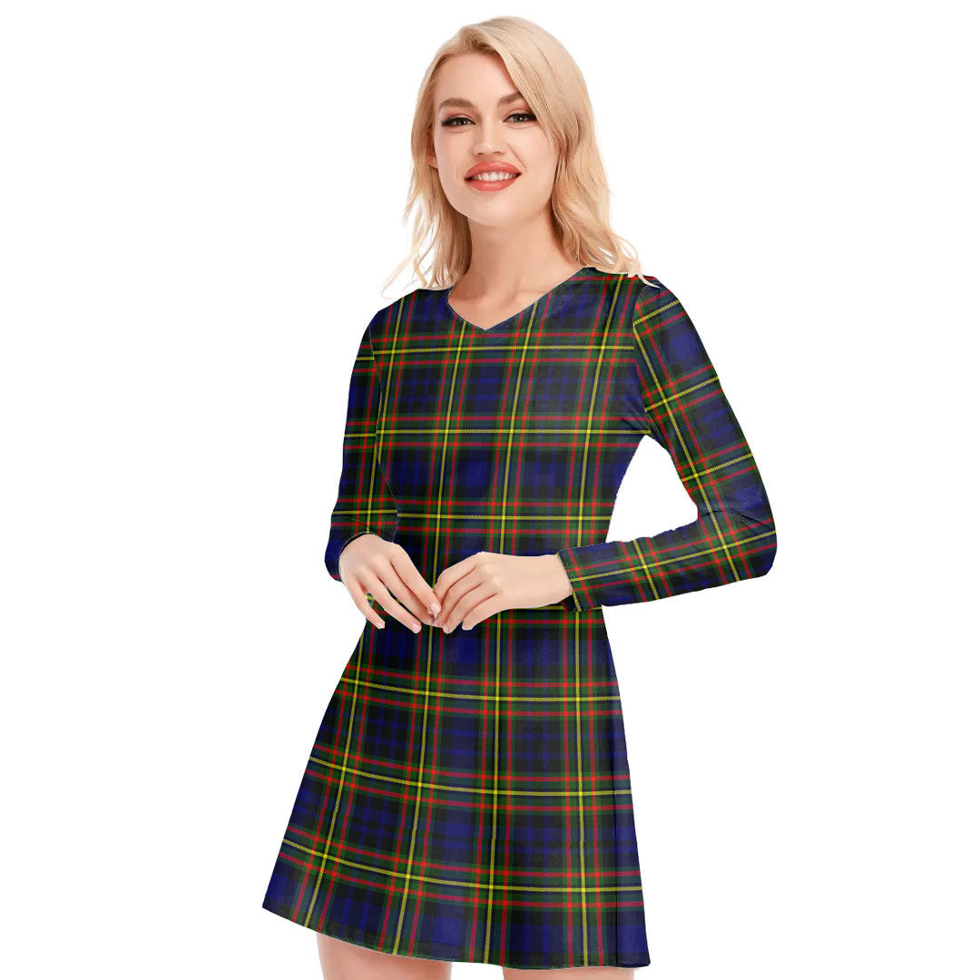 MacLellan Modern Tartan Plaid V-neck Long Sleeve Dress