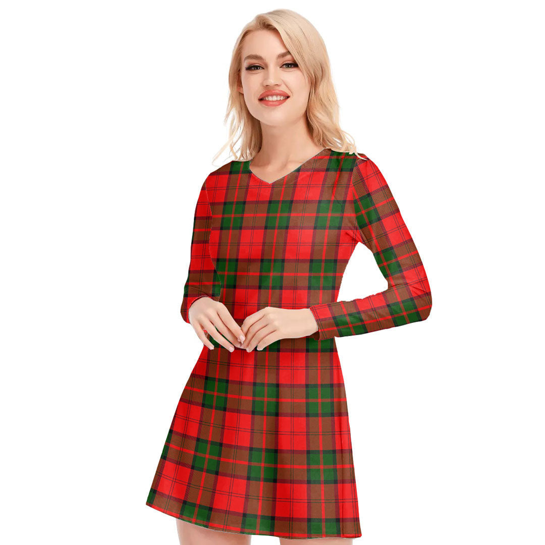 Dunbar Modern Tartan Plaid V-neck Long Sleeve Dress