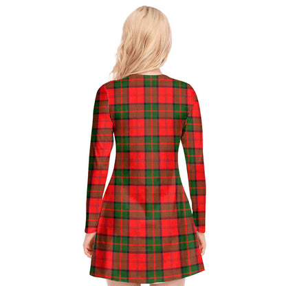 Dunbar Modern Tartan Plaid V-neck Long Sleeve Dress