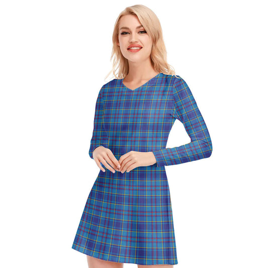 Mercer Modern Tartan Plaid V-neck Long Sleeve Dress