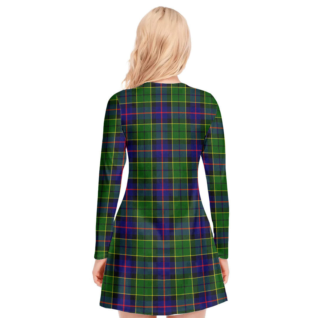 Forsyth Modern Tartan Plaid V-neck Long Sleeve Dress