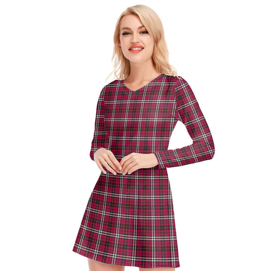 Little Tartan Plaid V-neck Long Sleeve Dress