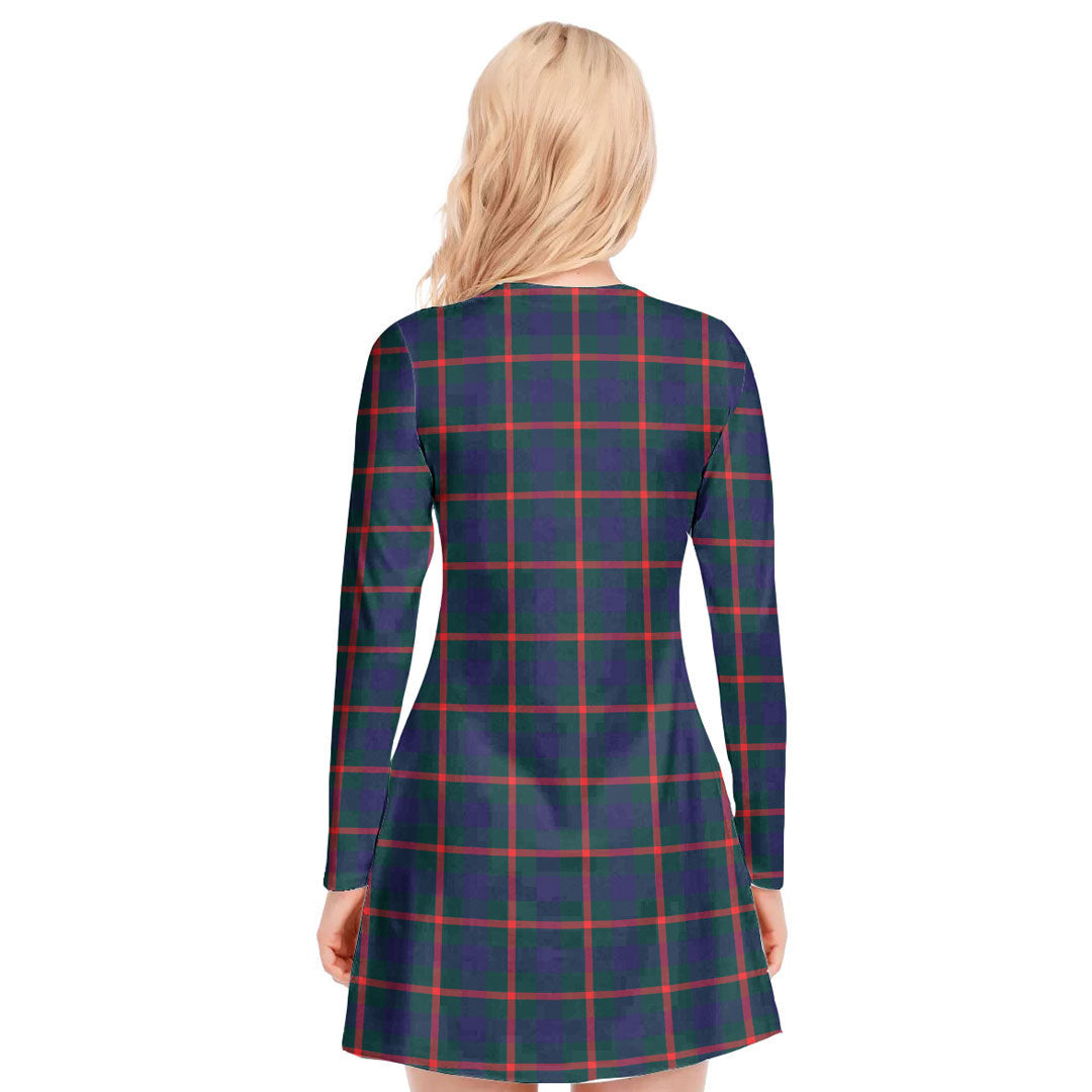 Agnew Modern Tartan Plaid V-neck Long Sleeve Dress