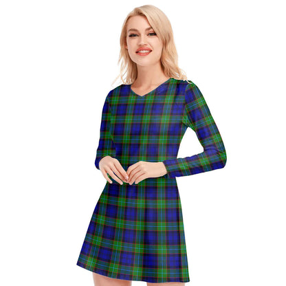 Sempill Modern Tartan Plaid V-neck Long Sleeve Dress