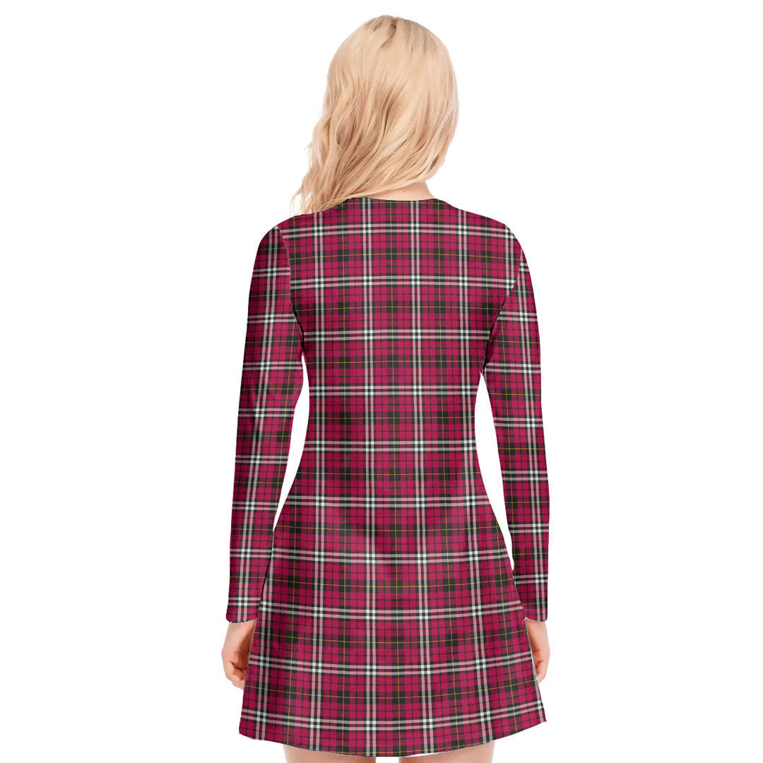 Little Tartan Plaid V-neck Long Sleeve Dress