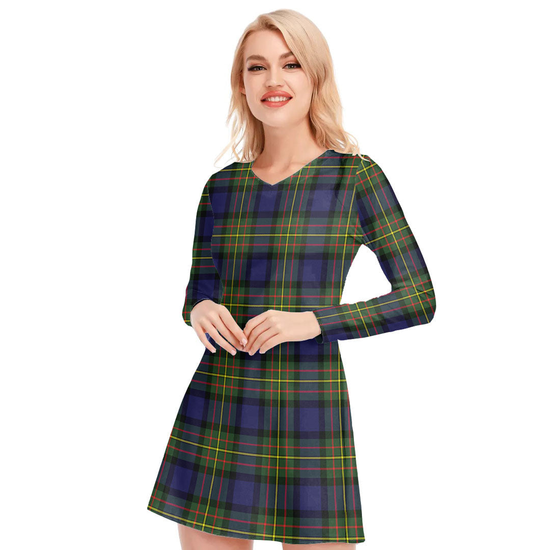 MacLaren Modern Tartan Plaid V-neck Long Sleeve Dress