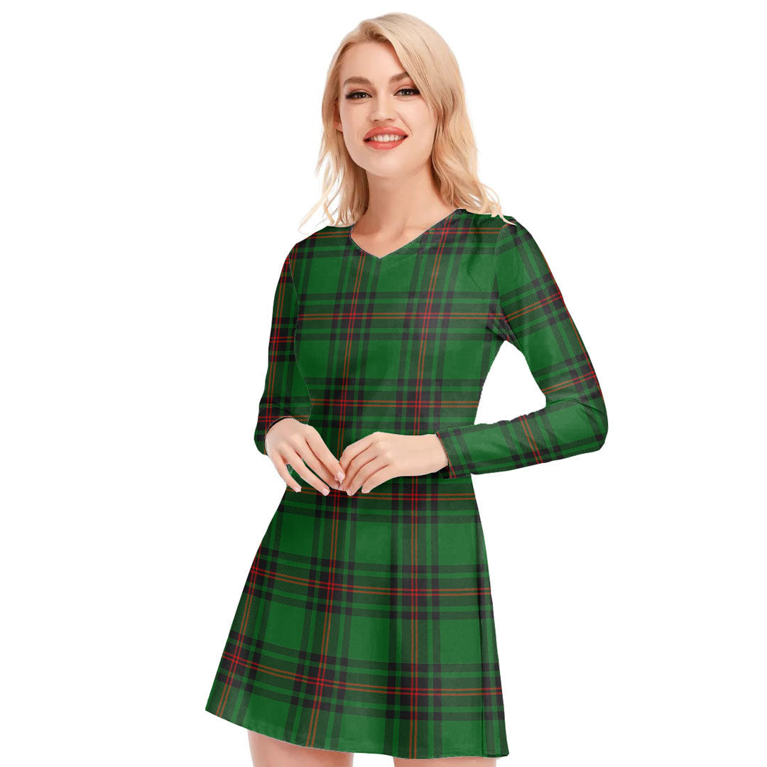 Fife District Tartan Plaid V-neck Long Sleeve Dress