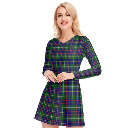 Inglis Modern Tartan Plaid V-neck Long Sleeve Dress