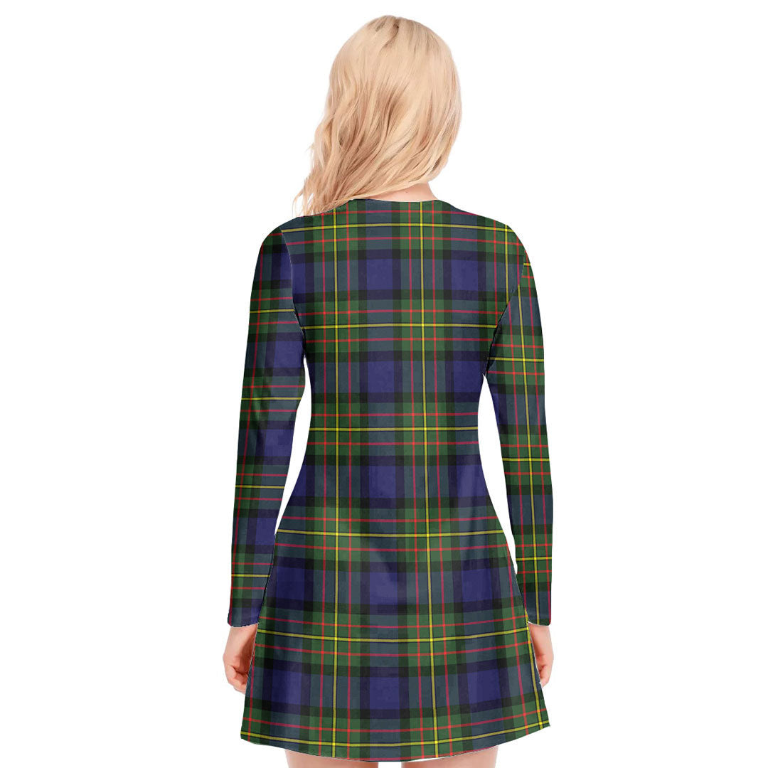 MacLaren Modern Tartan Plaid V-neck Long Sleeve Dress