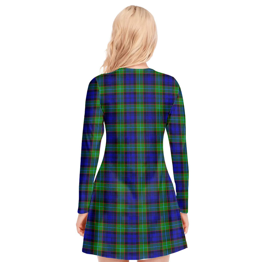 Sempill Modern Tartan Plaid V-neck Long Sleeve Dress