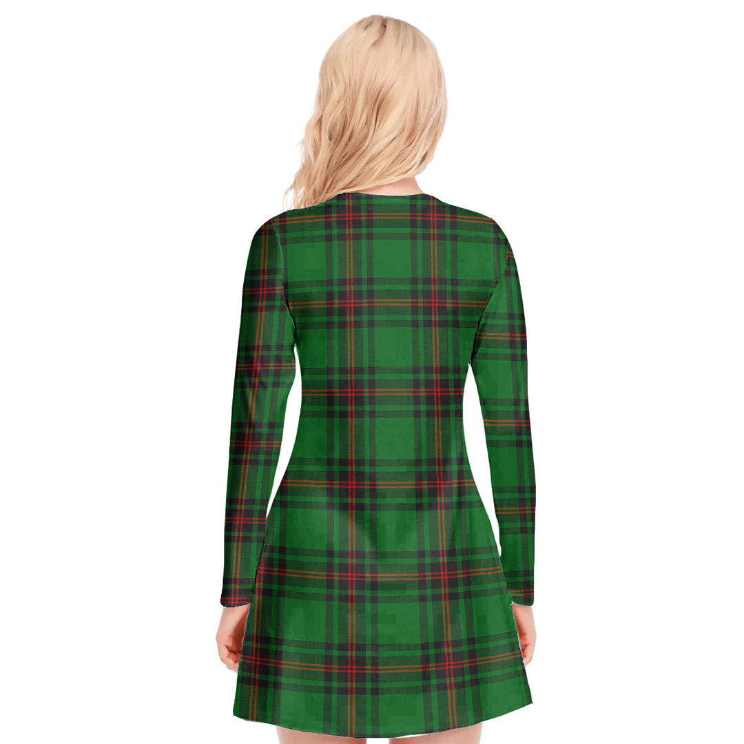Fife District Tartan Plaid V-neck Long Sleeve Dress