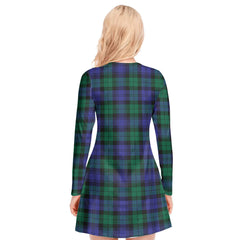 Blackwatch Modern Tartan Plaid V-neck Long Sleeve Dress