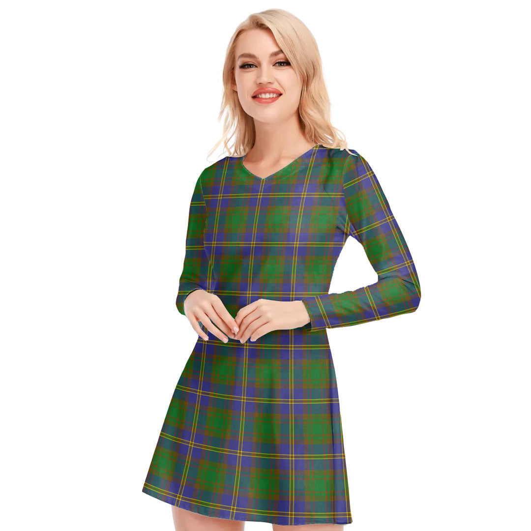 Strange of Balkaskie Tartan Plaid V-neck Long Sleeve Dress