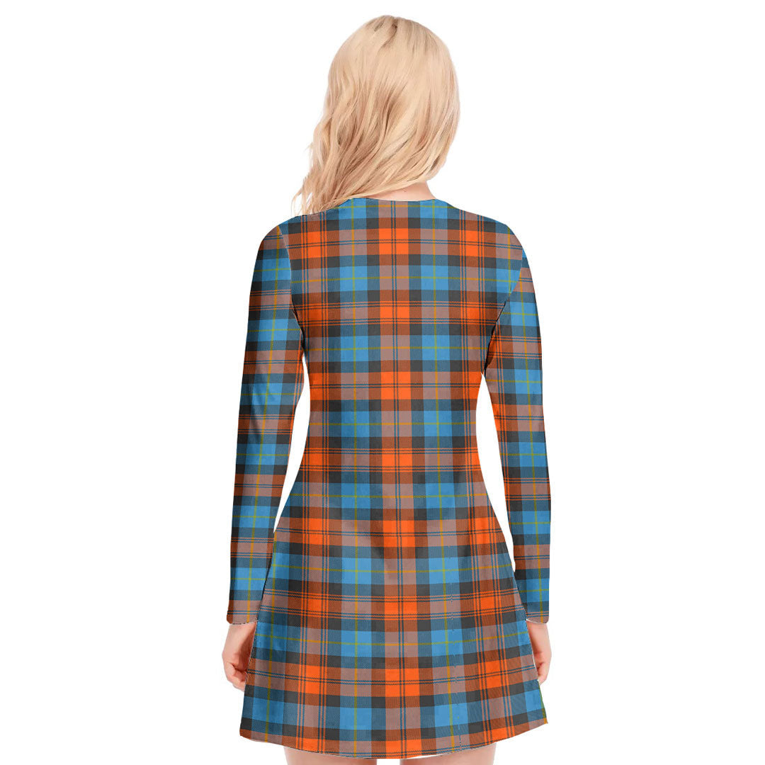 MacLachlan Ancient Tartan Plaid V-neck Long Sleeve Dress