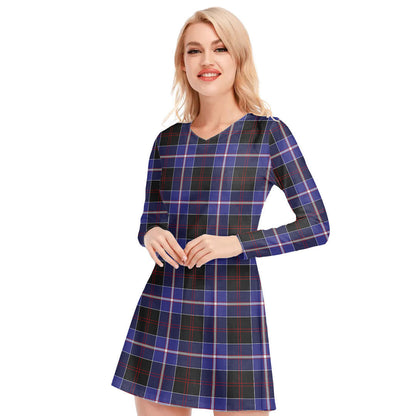 Dunlop Modern Tartan Plaid V-neck Long Sleeve Dress