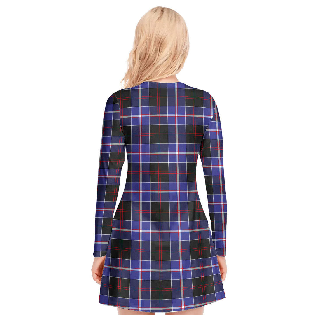 Dunlop Modern Tartan Plaid V-neck Long Sleeve Dress