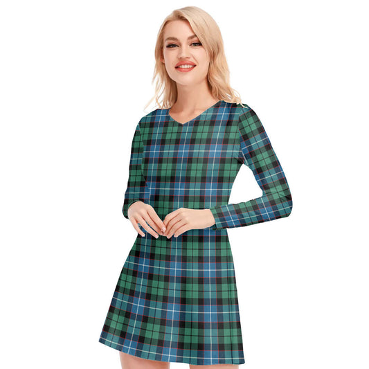 Galbraith Ancient Tartan Plaid V-neck Long Sleeve Dress