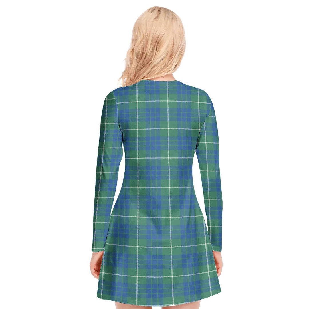 Hamilton Hunting Ancient Tartan Plaid V-neck Long Sleeve Dress