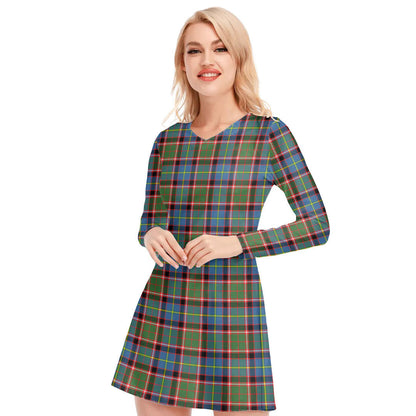 Stirling Bannockburn District Tartan Plaid V-neck Long Sleeve Dress