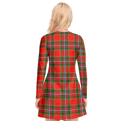 Drummond of Perth Tartan Plaid V-neck Long Sleeve Dress