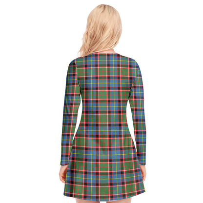 Stirling Bannockburn District Tartan Plaid V-neck Long Sleeve Dress