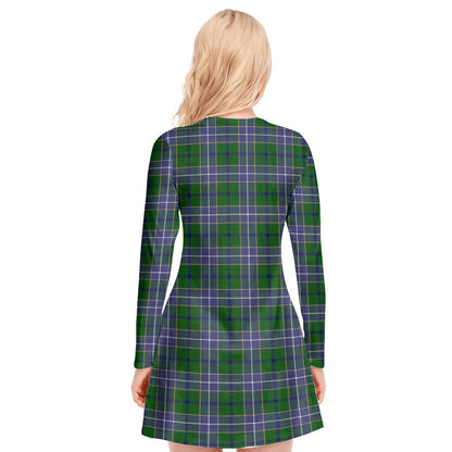 Wishart Hunting Modern Tartan Plaid V-neck Long Sleeve Dress