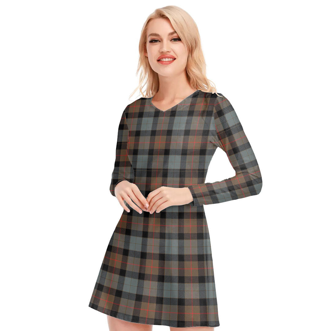 Gunn Weathered Tartan Plaid V-neck Long Sleeve Dress