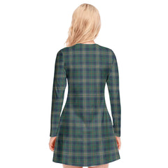 Kennedy Modern Tartan Plaid V-neck Long Sleeve Dress