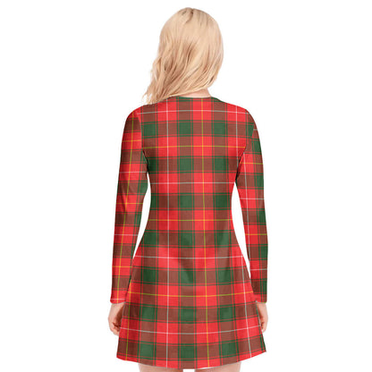 MacFie Tartan Plaid V-neck Long Sleeve Dress