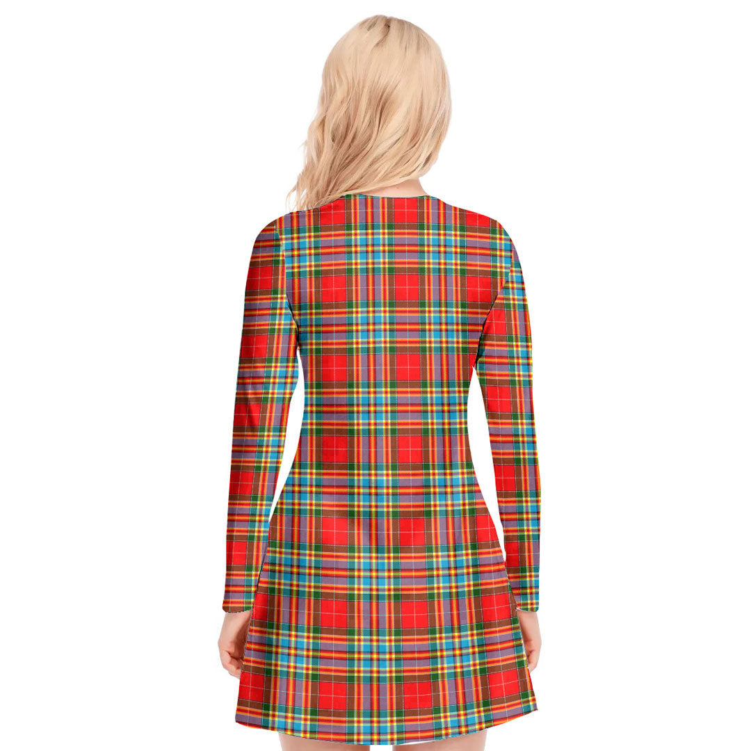 Chattan Tartan Plaid V-neck Long Sleeve Dress