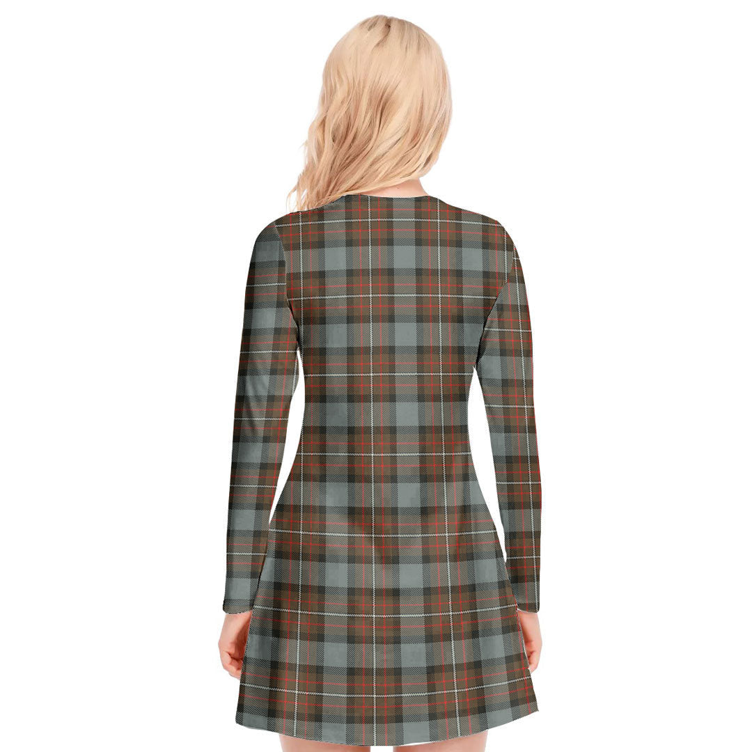 Fergusson Weathered Tartan Plaid V-neck Long Sleeve Dress
