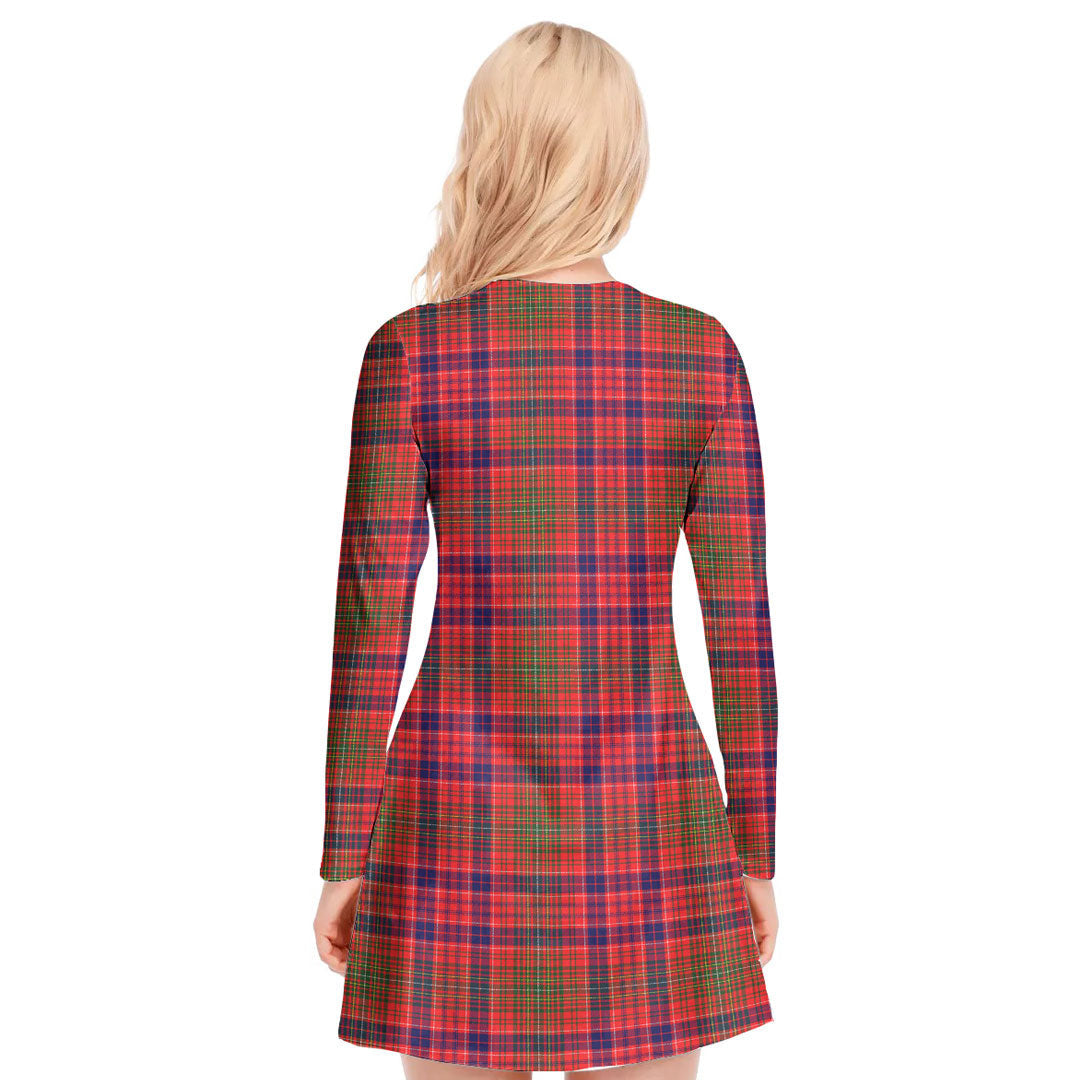 Lumsden Modern Tartan Plaid V-neck Long Sleeve Dress