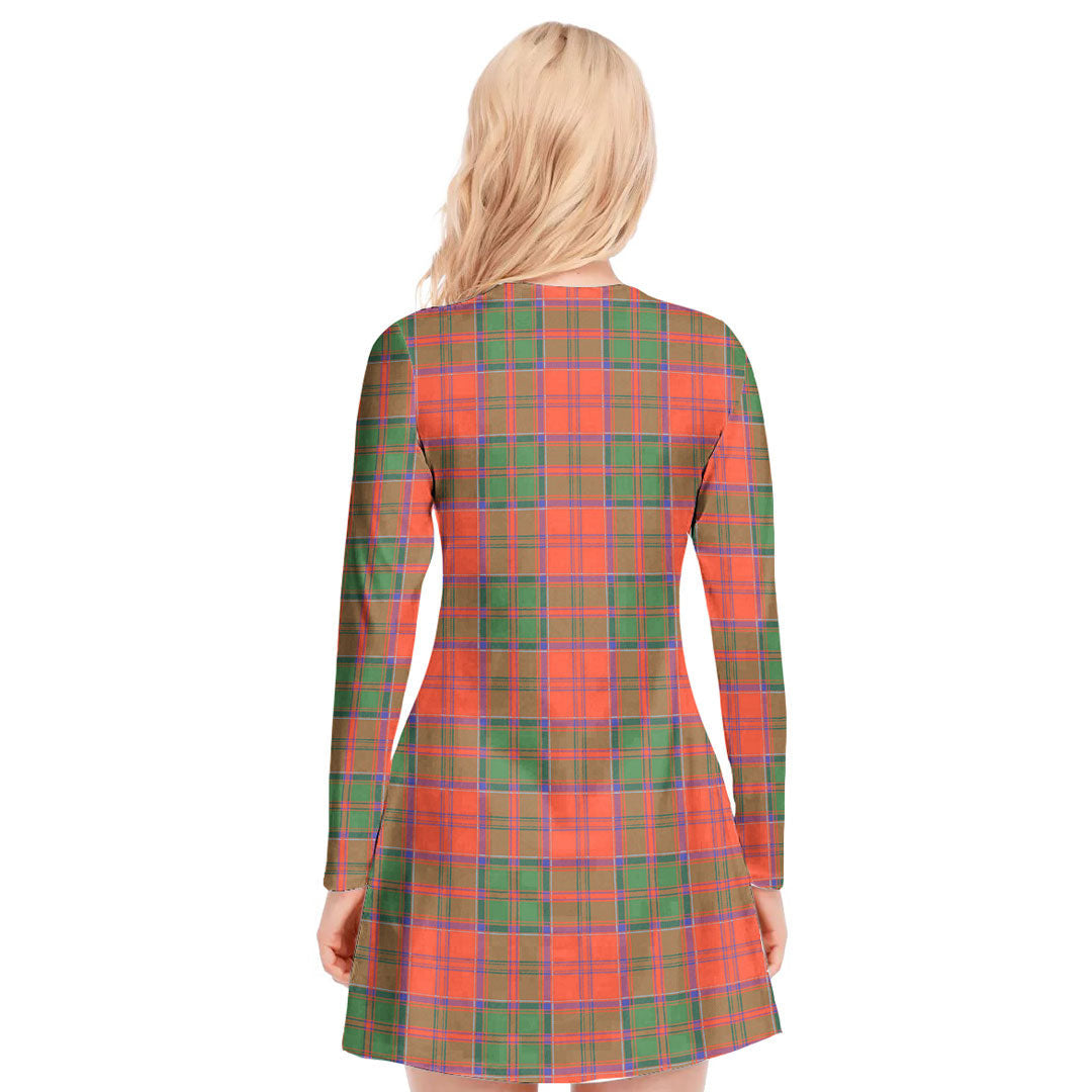 Grant Ancient Tartan Plaid V-neck Long Sleeve Dress