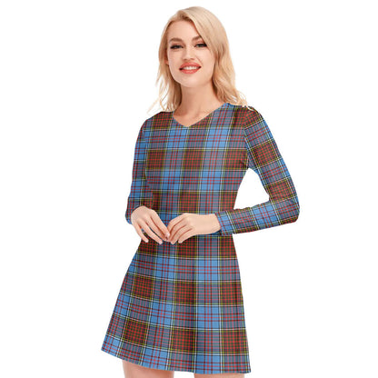 Anderson Modern Tartan Plaid V-neck Long Sleeve Dress