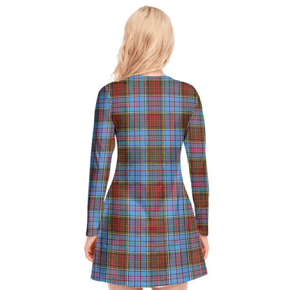 Anderson Modern Tartan Plaid V-neck Long Sleeve Dress