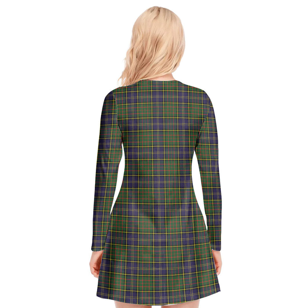 MacMillan Hunting Modern Tartan Plaid V-neck Long Sleeve Dress