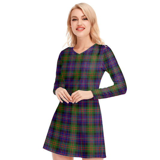 Cameron of Erracht Modern Tartan Plaid V-neck Long Sleeve Dress