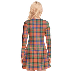 Stewart Royal Ancient Tartan Plaid V-neck Long Sleeve Dress