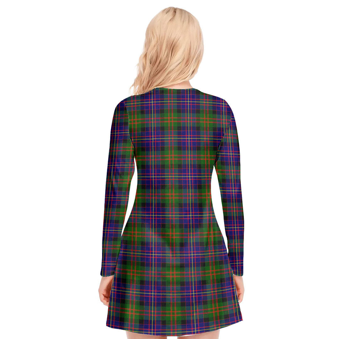 Cameron of Erracht Modern Tartan Plaid V-neck Long Sleeve Dress