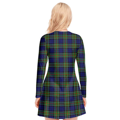 Colquhoun Modern Tartan Plaid V-neck Long Sleeve Dress